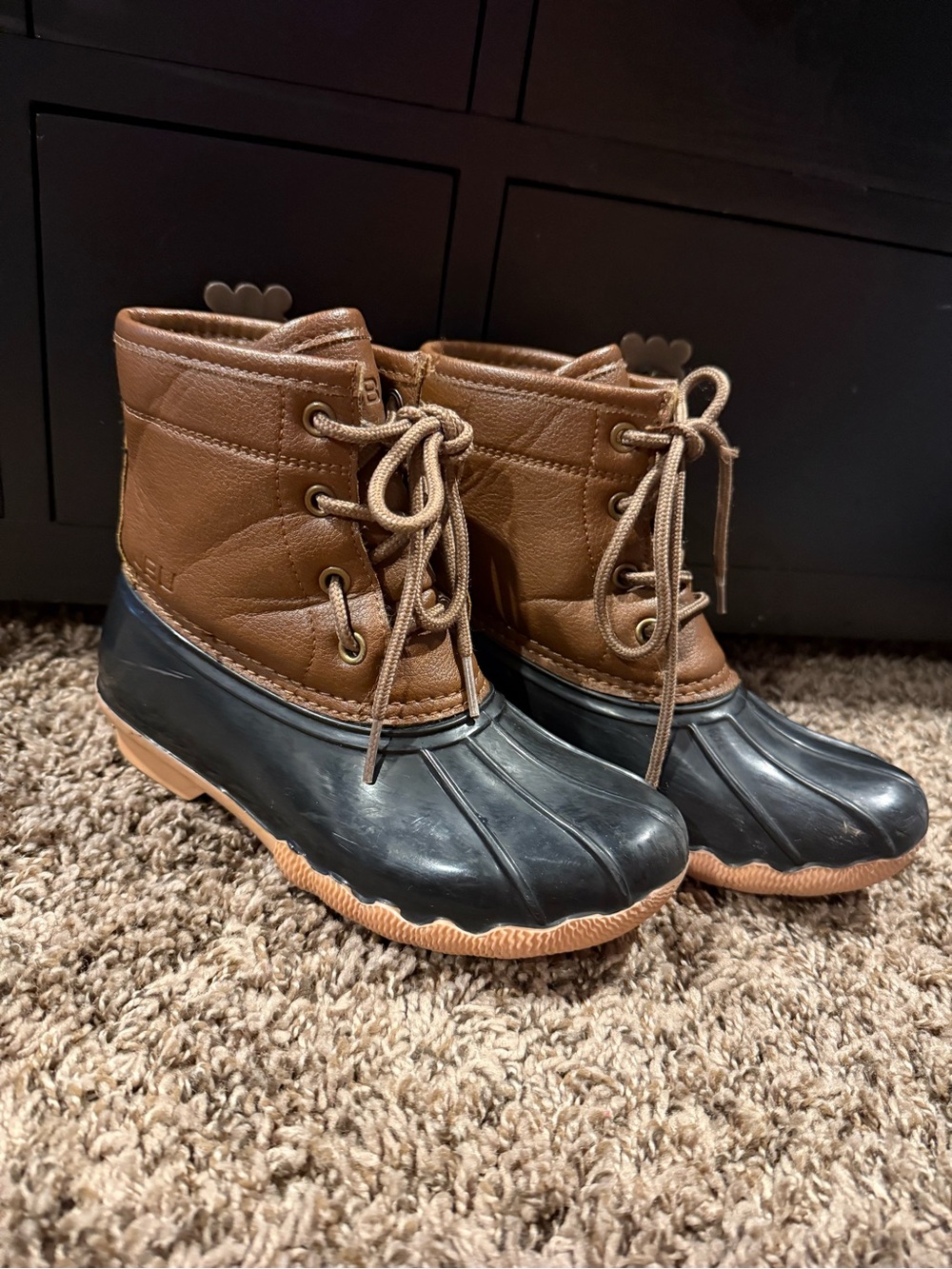 JBU by Sperry Brown and Navy Kids Lace-Up Duck Boots size 1